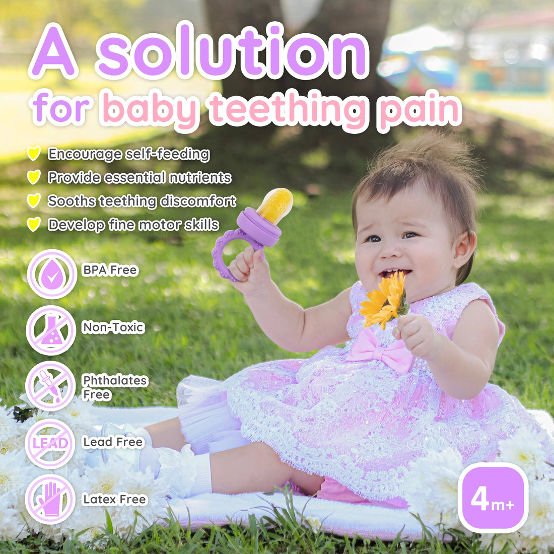 1 set-Sunflower Baby Fruit Feeder Set Silicone Mold Ice Cream Maker 2 Popsicle Molds 1 Tray Baby Feeder With Nipples