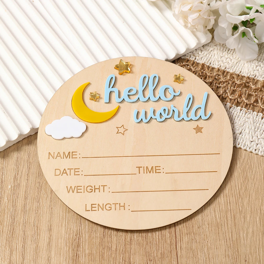 1pc Newborn Announcement Sign Hello World Newborn Welcome Sign New Baby Announcement Wooden Plaque Sign Newborn Welcome Card