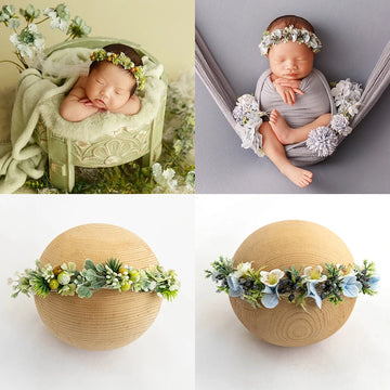 Full Moon Baby Headband Newborn Photography Props Adjustable Artificial Flower Headband Infant Photo Headgear Baby Accessories