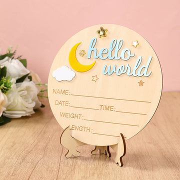 1pc Newborn Announcement Sign Hello World Newborn Welcome Sign New Baby Announcement Wooden Plaque Sign Newborn Welcome Card