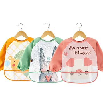 Baby Cartoon Waterproof Bibs Long Sleeve Feeding Apron Feeding Baby Accessories 0-3Years